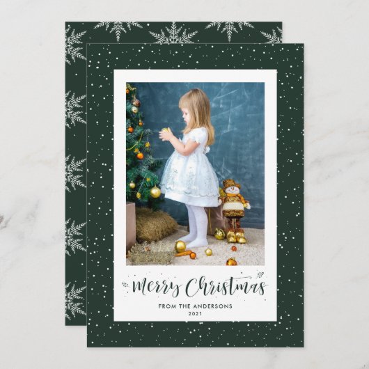 Cartes Pour Fêtes Annuelles Flocon de neige vert Snowflake Photo Joyeuses cart (Devant / Derrière)