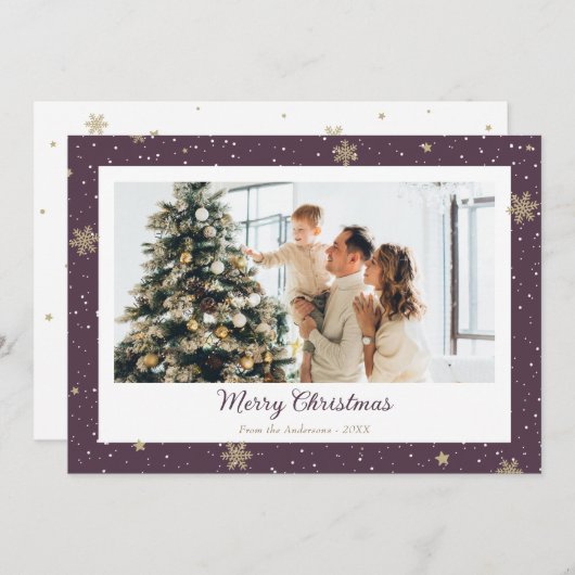 Cartes Pour Fêtes Annuelles Flocon de neige violet moderne photo Joyeux Noël (Devant / Derrière)