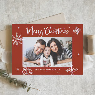 Cartes Pour Fêtes Annuelles Flocon de neige Whimsical Rouge Joyeux Noël Photo