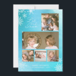 Cartes Pour Fêtes Annuelles Flocons de neige à l'aquarelle bleue Photo de neig<br><div class="desc">Cette carte de vacances photo présente vos photos et les mots "Laissez tomber la neige" dans un script tendance et des flocons de neige sur un fond d'aquarelle bleue. La carte a un fond bleu uni au verso.</div>