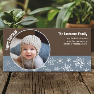 Cartes Pour Fêtes Annuelles Flocons de neige avec photo circulaire - bleu et m