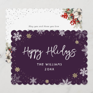 Cartes Pour Fêtes Annuelles Flocons de neige botaniques violets modernes