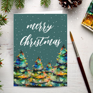 Cartes Pour Fêtes Annuelles Flocons de neige d'arbre de Noël à l'aquarelle ver