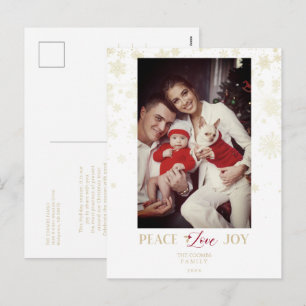 Cartes Pour Fêtes Annuelles Flocons de neige dorés de Noël et houx photo perso