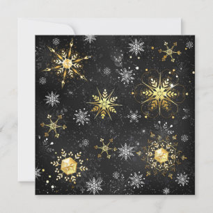 Cartes Pour Fêtes Annuelles Flocons de neige dorés de Noël sur fond noir