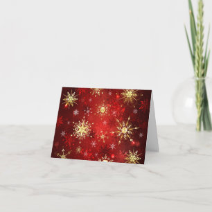 Cartes Pour Fêtes Annuelles Flocons de neige dorés de Noël sur fond rouge