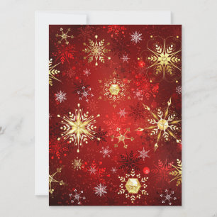 Cartes Pour Fêtes Annuelles Flocons de neige dorés de Noël sur fond rouge