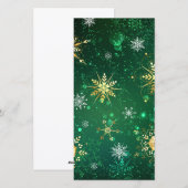 Cartes Pour Fêtes Annuelles Flocons de neige dorés de Noël sur fond vert (Devant / Derrière)