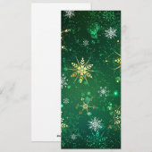 Cartes Pour Fêtes Annuelles Flocons de neige dorés de Noël sur fond vert (Devant / Derrière)