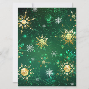 Cartes Pour Fêtes Annuelles Flocons de neige dorés de Noël sur fond vert
