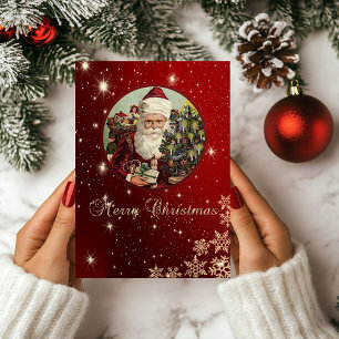 Cartes Pour Fêtes Annuelles Flocons de neige du Père Noël Rouge