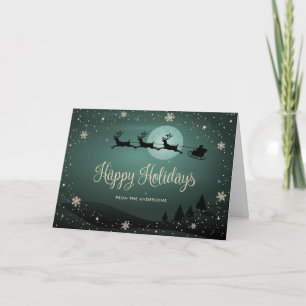 Cartes Pour Fêtes Annuelles Flocons de neige en or vert Santa Renne