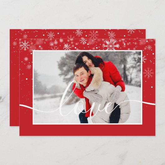 Cartes Pour Fêtes Annuelles Flocons de neige photo modernes avec Script Love (Devant / Derrière)