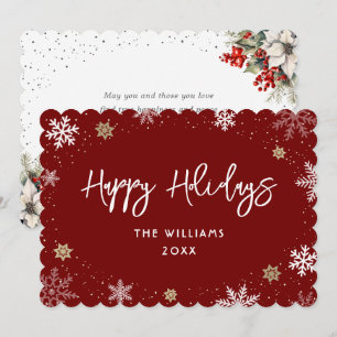 Cartes Pour Fêtes Annuelles Flocons de neige rouges modernes botaniques