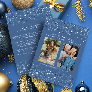 Cartes Pour Fêtes Annuelles Flocons de neige Teintes bleues Noël Élégant 2 Pho
