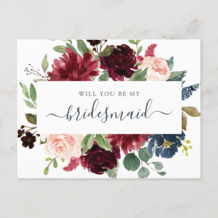 Cartes Pour Fêtes Annuelles Floral Bourgogne Navy Bouquet Serez-Vous Mon