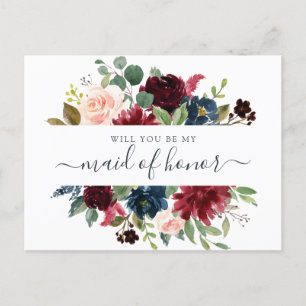 Cartes Pour Fêtes Annuelles Floral Bourgogne Navy Bouquet Serez-Vous Mon