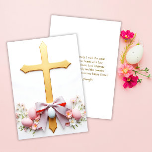 Cartes Pour Fêtes Annuelles Floral Christian Elegant Gold Cross Pâques
