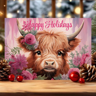 Cartes Pour Fêtes Annuelles Floral Christmas Baby Highland Cow Joyeuses Vacanc
