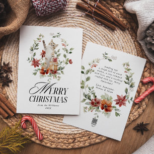 Cartes Pour Fêtes Annuelles Floral Elegant Aquarelle Chat Joyeux Noël