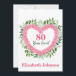 Cartes Pour Fêtes Annuelles Floral Heart 80th Birthday Card pour femmes<br><div class="desc">Faites-lui savoir combien elle a aimé à l'occasion de son 80e anniversaire avec cette carte de 80e anniversaire au coeur floral mignon. Magnifique carte de voeux de 80ème anniversaire rose et vert avec un coeur de roses roses et l'inscription sucrée "80 ans aimés". Ajoutez son nom pour une touche spéciale...</div>