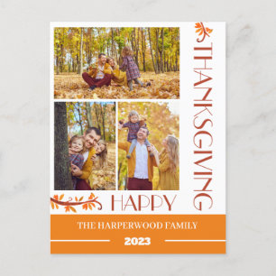 Cartes Pour Fêtes Annuelles Floral moderne Thanksgiving Photo de famille Colla