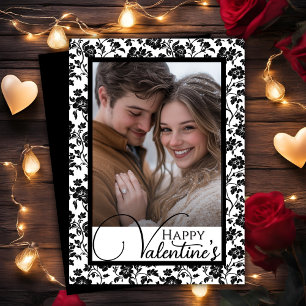 Cartes Pour Fêtes Annuelles Floral noir & blanc Bonne photo de Saint Valentin