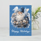 Cartes Pour Fêtes Annuelles Floral Père Noël bleu (Debout devant)