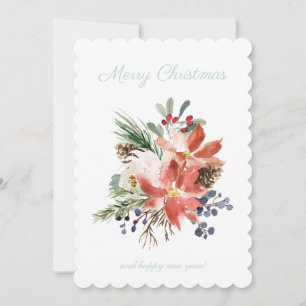 Cartes Pour Fêtes Annuelles Floral Poinsettia bleu clair Plaid Check Noël