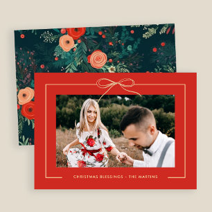 Cartes Pour Fêtes Annuelles Floral Red Festif Bow encadré photo Noël