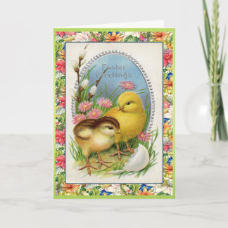 Cartes Pour Fêtes Annuelles Floral victorien de poussins vintages de Pâques