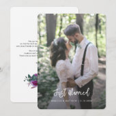 Cartes Pour Fêtes Annuelles Floral Violet Juste Marié Script Mariage Photo (Devant / Derrière)