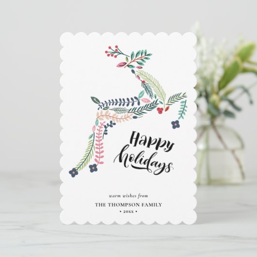 Cartes Pour Fêtes Annuelles Flore de rennes | Poinsettia Pine Bough Happy (Debout devant)