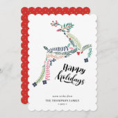 Cartes Pour Fêtes Annuelles Flore de rennes | Poinsettia Pine Bough Happy (Devant / Derrière)