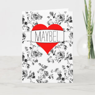 Cartes Pour Fêtes Annuelles Flore noire et blanche élégante avec coeur rouge v