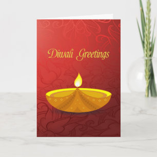 Cartes Pour Fêtes Annuelles Flore rouge, Diya or, Diwali salutations