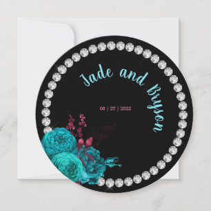 Cartes Pour Fêtes Annuelles Flore Turquoise et Mauve Elegant Rhinestone