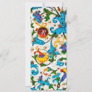 CARTES POUR FÊTES ANNUELLES FLORENTINE RENAISSANCE BLEU FLORAL SWIRLS, FLEURS