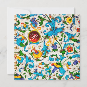 CARTES POUR FÊTES ANNUELLES FLORENTINE RENAISSANCE BLEU FLORAL SWIRLS, FLEURS
