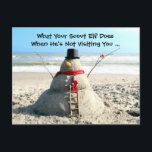 Cartes Pour Fêtes Annuelles Florida Beach Snowman et Elf Christmas PostCard<br><div class="desc">En Floride nous savons comment vivre - No Snow! Pas de problème ! Nous faisons un Sandman !</div>