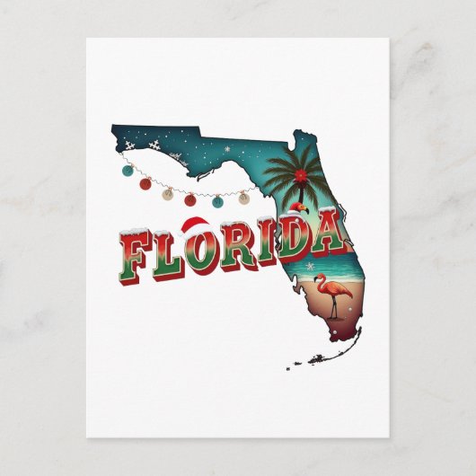 Cartes Pour Fêtes Annuelles Floride Christmas State Map Illustration Holida (Devant)
