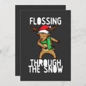 Cartes Pour Fêtes Annuelles Flossing à travers la neige Rudolph Reindeer Noël (Devant / Derrière)