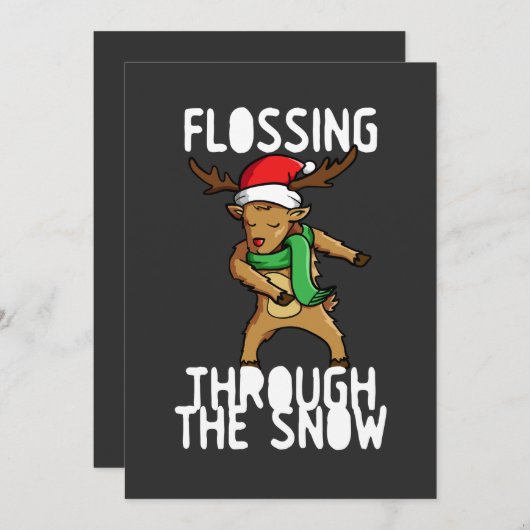 Cartes Pour Fêtes Annuelles Flossing à travers la neige Rudolph Reindeer Noël (Devant / Derrière)