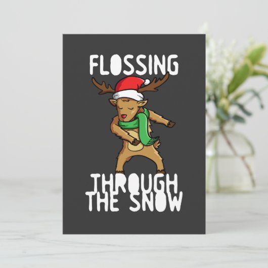 Cartes Pour Fêtes Annuelles Flossing à travers la neige Rudolph Reindeer Noël (Debout devant)