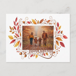 Cartes Pour Fêtes Annuelles Flourish fall leaves custom photo Thanksgiving