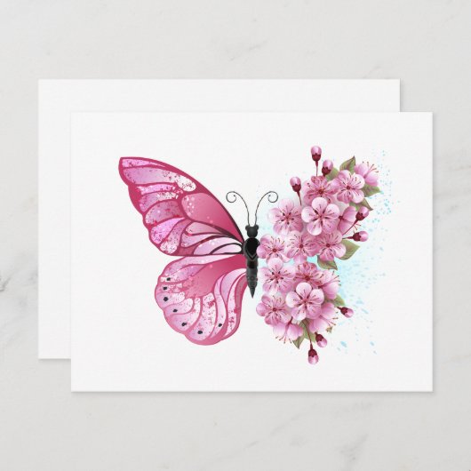 Cartes Pour Fêtes Annuelles Flower Butterfly (Devant / Derrière)
