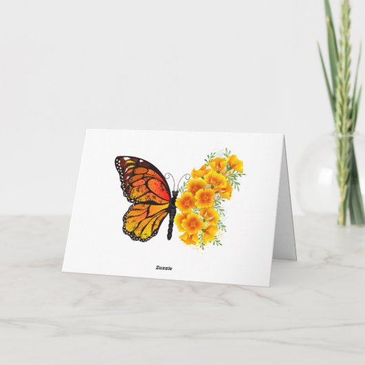Cartes Pour Fêtes Annuelles Flower Butterfly with Yellow California Poppy (Dos)