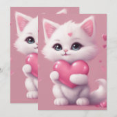 Cartes Pour Fêtes Annuelles Fluffy White Love Kitten (Devant / Derrière)