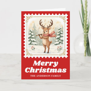 Cartes Pour Fêtes Annuelles Flûte de cerf Retro Poster Timbre Musique de Noël