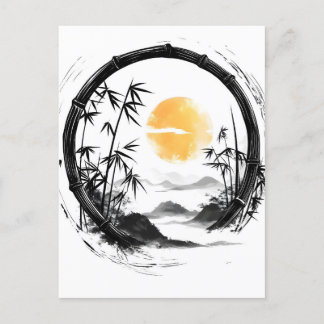 Cartes Pour Fêtes Annuelles Flux de bambou Zen de lune Abstraite
